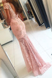 V Neck Short Sleeves Prom Dresses Mermaid Lace With Applique And Beads