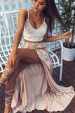 Two-Piece Spaghetti Straps Prom Dresses Chiffon With Slit A Line