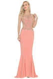 Sexy Open Back Scoop Open Back Prom Dresses With Beads Spandex