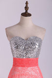 Sweetheart Prom Dress Beaded Bodice Twist Back Straps With Lace Skirt