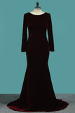 Prom Dresses Scoop Long Sleeves Mermaid Velvet With Beading