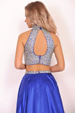 Prom Dresses A Line Two Pieces With Rhinestones Stretch Satin