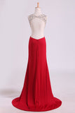 Prom Dresses Scoop Beaded Bodice Spandex With Beading Backless