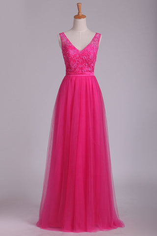 Bridesmaid Dresses V Neck A Line With Embroidery And Sash Tulle