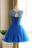 Scoop Homecoming Dresses A Line Tulle With Beading Lace Up