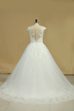 Scoop Wedding Dresses Tulle With Applique Court Train A Line