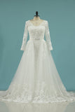 Wedding Dresses V Neck Sheath With Applique Long Sleeves Detachable Train