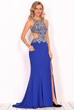 Sexy Open Back Scoop Mermaid Prom Dresses Spandex With Beads And Slit