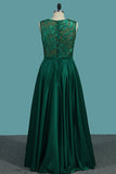 V Neck Satin Prom Dresses A Line With Applique And Sash