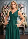 Claire A-line V-Neck Floor-Length Satin Prom Dresses JLP0025877