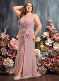 Presley A-line V-Neck Floor-Length Chiffon Bridesmaid Dress JLP0025820