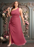 Kaylynn A-line One Shoulder Floor-Length Chiffon Bridesmaid Dress With Ruffle JLP0025824