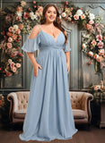 Yvonne A-line Cold Shoulder Floor-Length Chiffon Bridesmaid Dress With Ruffle JLP0025797