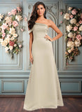 Peggie A-line Asymmetrical Off the Shoulder Floor-Length Satin Prom Dresses JLP0025884