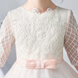 Elegant White Half Sleeves Lace Appliques Flower Girl Dresses