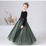 A Line Dark Green Long Sleeves Tulle Flower Girl Dresses