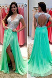 Green Beads Green prom dresses Open back prom dresses