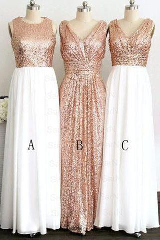 Gold Sequin Off-the-Shoulder Short A-Line White Cheap Modest Bridesmaid Dresses JS49