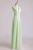 Sexy Scoop A Line Bridesmaid Dresses Chiffon With Beads Sage