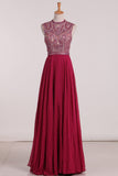 Scoop Beaded Bodice Open Back Prom Dresses A Line Chiffon