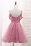 A Line Tulle & Lace Spaghetti Straps Homecoming Dresses With Beads