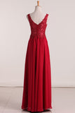 Prom Dresses Floor Length V Neck A Line Chiffon With Applique