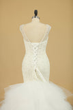 Wedding Dresses V Neck Beaded Bodice Tulle Mermaid Court Train