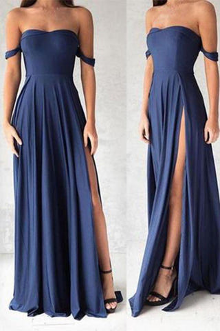 Charming Sexy Off Shoulder Chiffon A-Line Scoop Side Slit Prom Dresses JS780