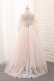 Ball Gown Scoop Long Sleeves Flower Girl Dresses Tulle With Aplique