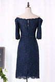 Boat Neck Lace Bridesmaid Dresses Sheath Mid-Length Sleeves