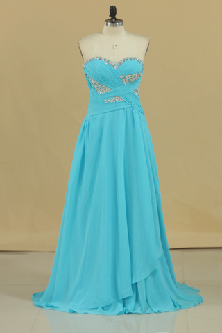 Prom Dresses A Line Sweetheart Chiffon With Beads And Ruffles