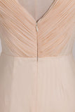 Chiffon A Line V Neck Ruffled Bodice Bridesmaid Dresses Floor Length