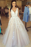 A Line Straps Prom Dress Tulle With Beads And Applique Floor Length