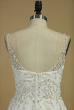 Chiffon Spaghetti Straps Beaded Bodice Wedding Dresses A Line