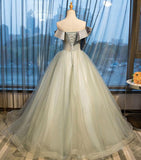 Ball Gown Strapless Appliques Beads Tulle Quinceanera Dresses with Lace up, Prom Dresses SJS15564