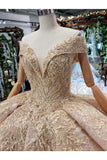 Ball Gown Wedding Dresses V Neck Cap Sleeves Top Quality Appliques Tulle Beading