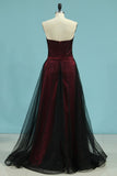 A Line Sweetheart Prom Dresses With Beading Tulle Floor Length