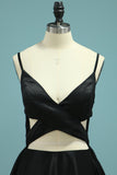 Evening Dresses A Line Spaghetti Straps Satin Sweep Train