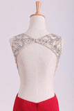 Prom Dresses Scoop Beaded Bodice Spandex With Beading Backless