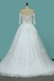 Wedding Dresses A Line Mid-Length Sleeves Tulle With Applique