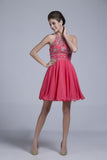 Halter A Line Sexy And Cute Homecoming Dress Short/Mini Chiffon&Tulle Beaded