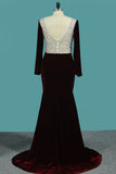 Prom Dresses Scoop Long Sleeves Mermaid Velvet With Beading