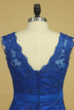 Sheath/Column Evening Dresses Off The Shoulder Lace With Ribbon Dark Royal Blue