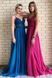 Spaghetti Straps A-Line Long Cheap Prom Dresses With Lace Top