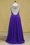 Prom Dresses A-Line Chiffon With Beads And Ruffles Regency