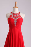 Scoop A-Line/Princess Prom Dresses With Beads And Ruffles Chiffon