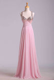 Prom Dresses A-Line Cross Back Floor-Length Chiffon Pink Ready To Ship