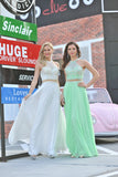 Scoop Prom Dresses A Line Beaded Bodice Chiffon Sweep Train