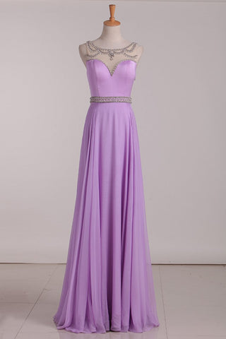 Prom Dresses Scoop A Line With Beading Chiffon