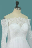 Boat Neck A Line Long Sleeves Wedding Dresses Tulle With Applique